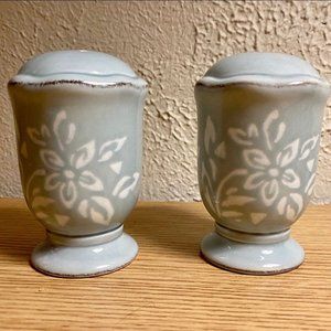 Vintage Ceramic Salt & Pepper Shaker Set | Teal + White